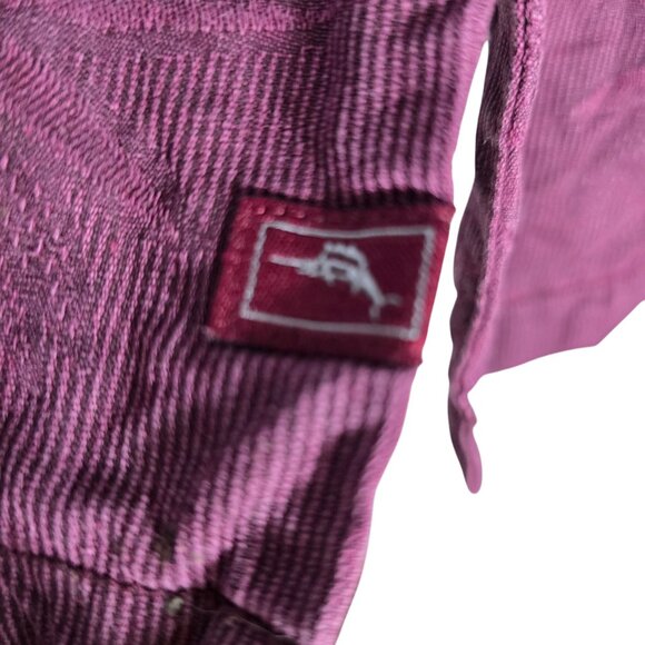 Tommy Bahama Plum Short Sleeve Button-Up Shirt L/G Palm Leaf‎ Pattern 100% Silk - Picture 7 of 8